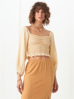 Spell & The Gypsy Jessie Jane Honey Shirred Crop Blouse Top XS